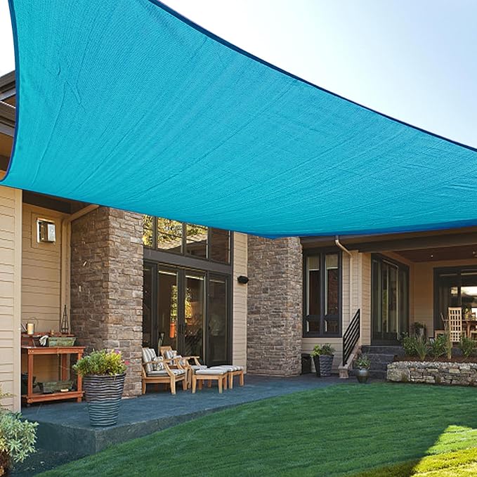 LOVE STORY Custom Size 7'x16' Turquoise Blue Sun Shade Sail Rectangle UV Block Canopy Patio Sail Sunshades Fabric for Outdoor Garden Carport (We Make Custom Size)