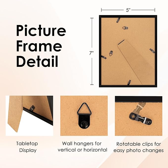 FIXSMITH 5x7 Picture Frame Set of 6, Black Photo Frames Bulk with HD Plexiglass, Display Pictures 4x6 with Mat or 5x7 Without Mat, Multi Picture Frames Collage for Tabletop or Wall Display