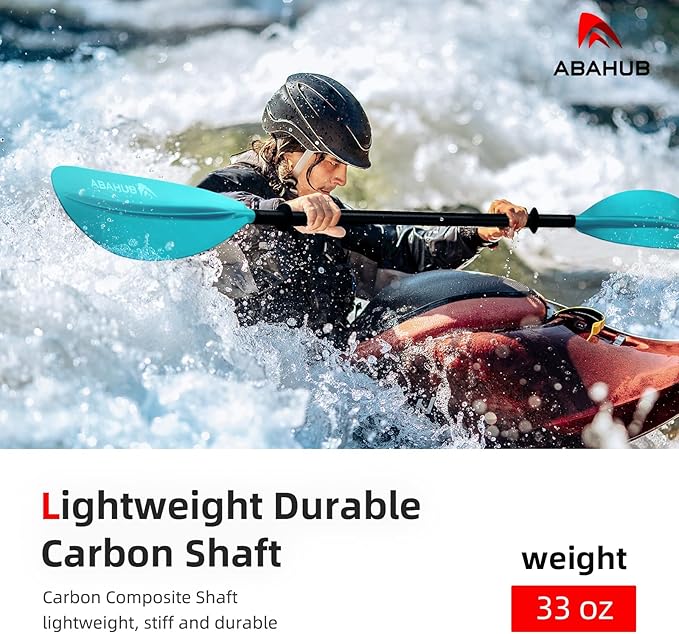 Abahub 1 x Carbon Kayak Paddles, 90.5 Inches Kayaking Oars for Boating, Canoeing with Free Paddle Leash, Carbon Fiber Shaft Black/Blue/Green/Orange/Yellow/White/Red Plastic Blades