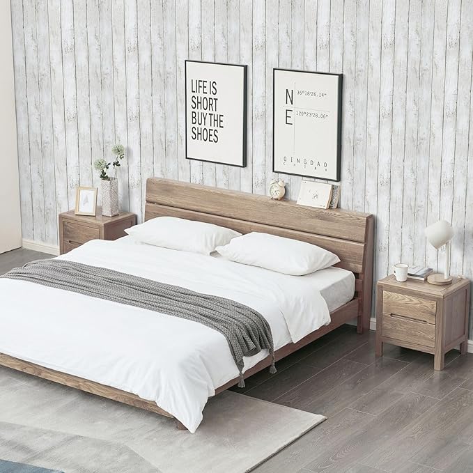 Abyssaly White Gray Wood Paper 35.4 in X 196 in Self-Adhesive Removable Peel