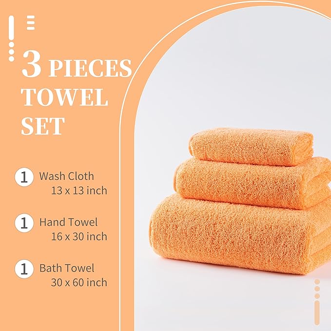 New Microfiber Bath Towel Set, 3 Piece, Oversize, Quick Dry, Lint Free, Includes Body, Hand and Face Towels