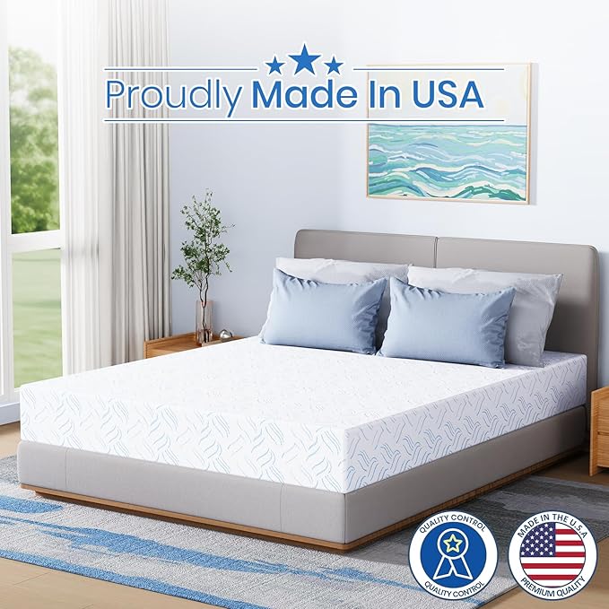 King Memory Foam Mattress, 10 Inch Cooling Gel Bed in a Box, Foam Mattress with Removable Cover No Fiberglass, Support Cool Night Sleep & Pressure Relief, Made in USA, White(80"*76"*10")