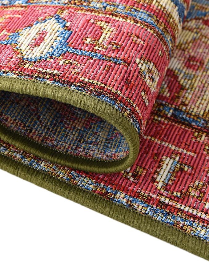 Unique Loom Outdoor Traditional Collection Area Rug - Limon (4' 1" Round Multi/Red)