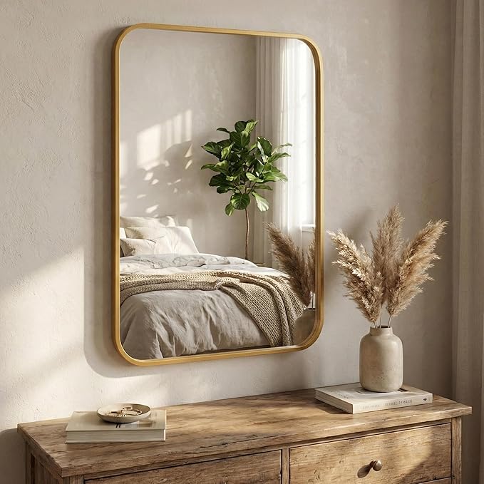 2-Pack 22x30 Inch Matte Gold Bathroom Vanity Mirrors | Flush Mount Deep Set