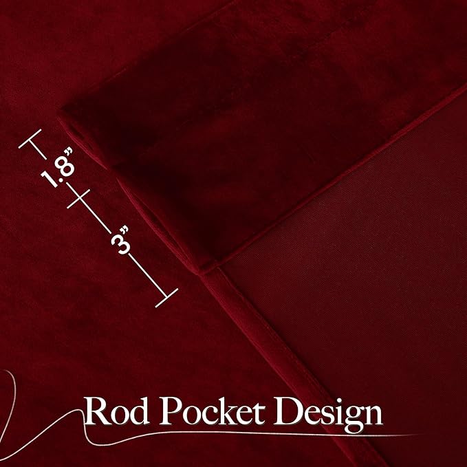 NICETOWN Christmas Red Velvet Curtains 90 inches Long 2 Panels Set, Thermal