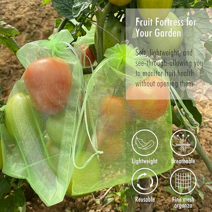 Fruit Protection Bags, Fetanten 80 PCS 4 x 6 Inch Mesh Drawstring Bag for Fruit Trees, Small Green Garden Fruit Plant Netting Cover Bag Protect Strawberry Blueberry Tomato from Bird Insect Pest