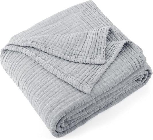 Carriediosa 100% Cotton Muslin Throw Blanket 50" X 70" Throw XL Size，4-Layers Summer Gauze Throws for Bed Couch，Soft Lightweight Breathable Linen Blankets Bedspread for Adults All Season，Grey