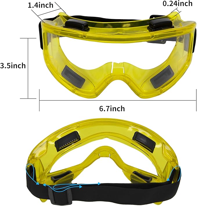 6 Pack Safety Goggles, ANSI Z87.1 Anti-Fog Lab Goggles, Adjustable Protective Eye Protection for Men