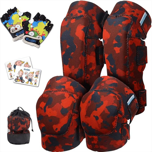 Soft-Style Kids Knee and Elbow Pads with Bike Gloves, Flexible Impact-Resistant Gear for Ages 2-11, Designed for Balance Bikes, Roller-Skating, and Skateboarding