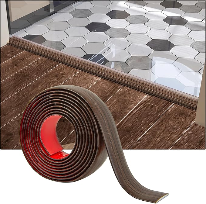 Art3d 4 FT Self Adhesive Vinyl Floor Transition Strip, Laminate Strip Flat Divider for Joining Gaps,Carpet Threshold Transition,Floor Tiles（1.57in, Brown）