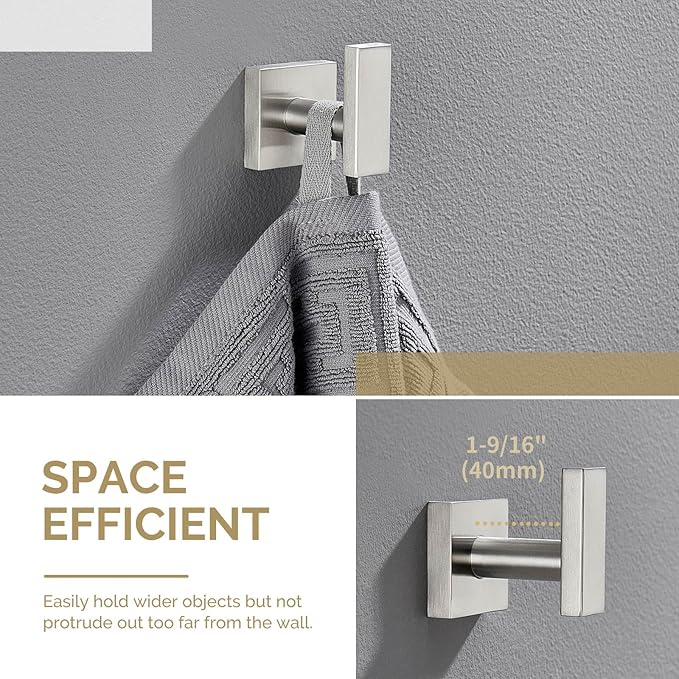 Angle Simple Bathroom Towel Hook, SUS304 Stainless Steel Single Shower Towel Hanger for Wall, Kitchen Cabinet Closet Coat Robe Holder Wall Mounted, Brushed Nickel