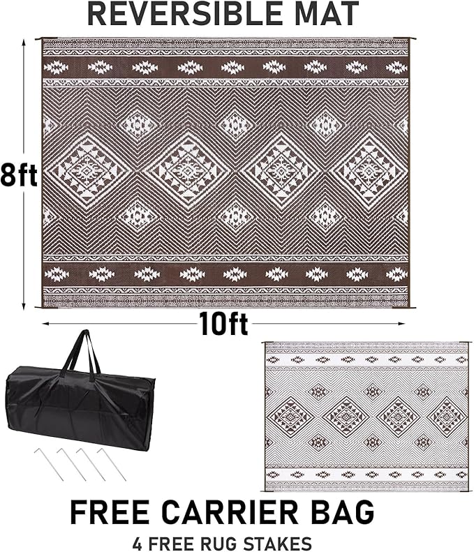 HiiARug Outdoor Rug for Patios Clearance 8'x10' Outdoor Plastic Straw Rug Waterproof Patio Camping Rug Reversible RV Mat Outdoor Area Rugs for Outside RV, Patio, Backyard, Deck, Camping