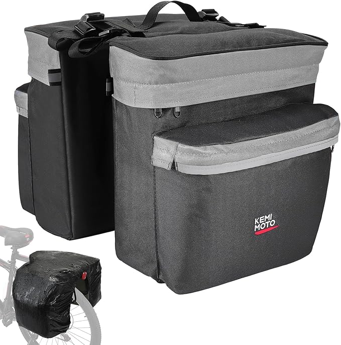 KEMIMOTO Bike Bag Panniers with Rain Cover, 34L Waterproof Bicycle Saddle Bag for Rear Rack Mountain Biking Bags Storage, Ebike Accessories for Commuter Grocery Shopping Travel Carrier, Grey