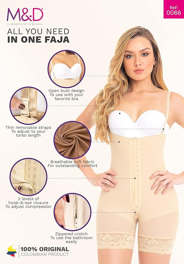 Fajas MyD 0068 Full Body Shaper Mid Thigh Bodysuit | Fajas for Women Colombianas