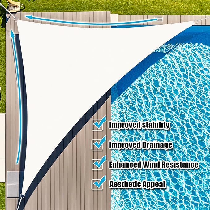 Amagenix Sun Shade Sail 11'X11'X11' Curved Edge Outdoor Shade Canopy White Breathable 95% UV Block Shade Cloth for Patio Garden Backyard (We Make Custom Size)