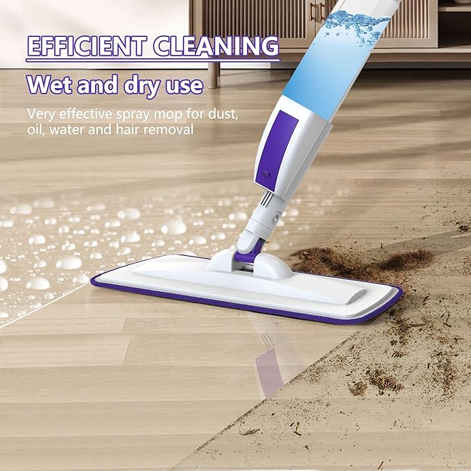 Spray Mop for Floor Cleaning with 60" Extension Handle, Dry/Wet Mop with 14oz Refillable Bottle, 3 Washable Pads&5 Disposable Refills for Hardwood Laminate Tile Floor Dust Cleaning.