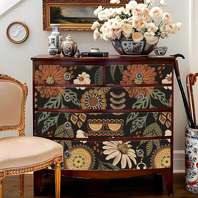 JiffDiff Boho Peel and Stick Wallpaper 17.3" x 120" Vintage Sun Floral Retro