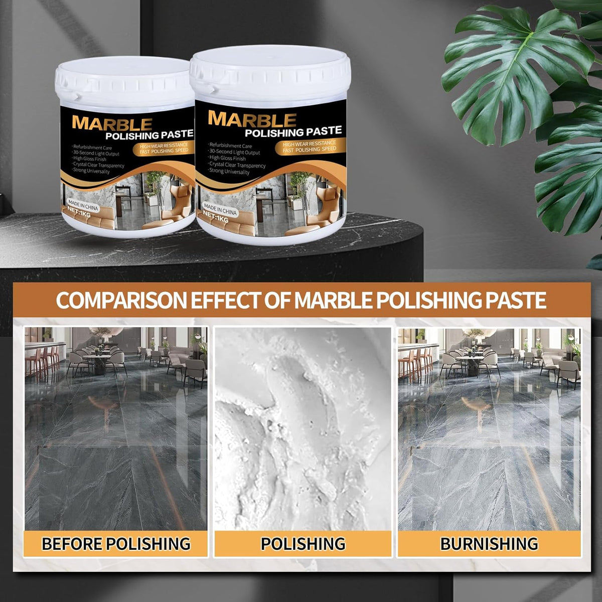 Marble Polishing Paste Kit, Marble Polishing Compound, Countertop Cleaner, Quartz Polish, Sealant & Protector For Marble Countertops, Floors, Walls