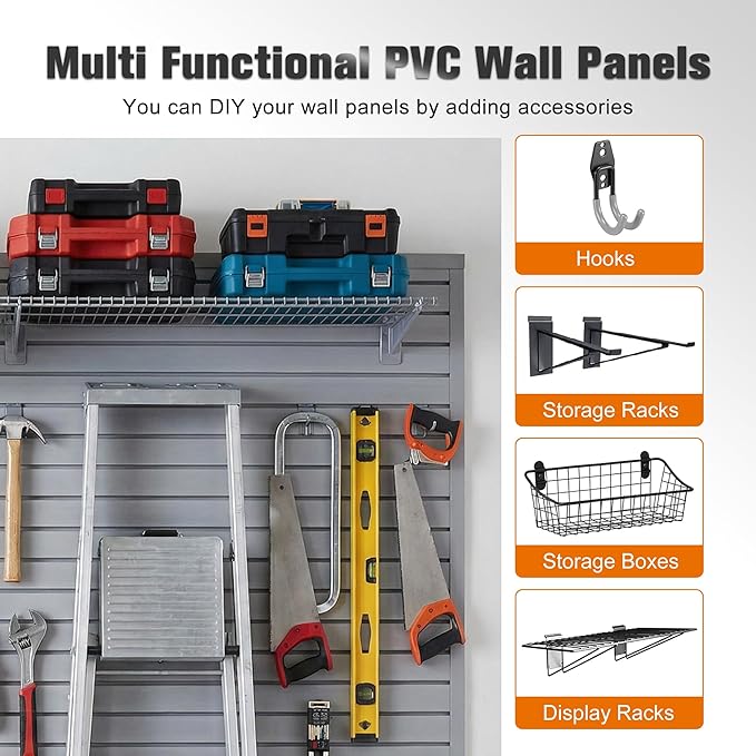 Slatwall Panel 4x2FT PVC Slat Wall Panels Garage Slat Wall Organizer Heavy Duty