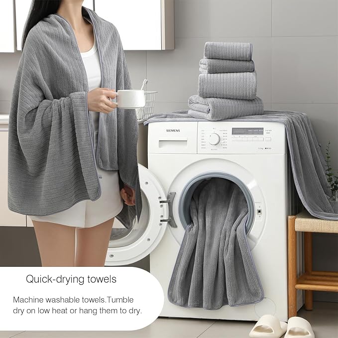18 Piece Family Bath Towel Set Include 6 Bath Towels,6 Hand Towels and 6 Washcloths Soft Bathroom Towel with Hanging Loops,Highly Absorbent Quick Dry Towels Set for Bathroom,Hotel and Spa-Grey