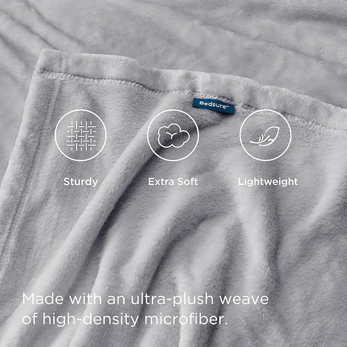 Bedsure Fleece Throw XL Blanket Light Grey - 300GSM Soft Lightweight Plush Cozy Blankets for Bed, Sofa, Couch, Travel, Camping, 50x70 inches