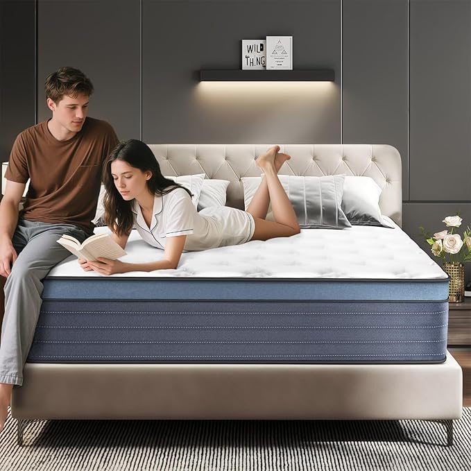 inight Queen Size Mattress 14 Inch, Queen Mattress in A Box for Comfort Night, Medium Firm Memory Foam Hybrid Mattress with Pocket Coils for Pressure Relief and Motion Isolation, 180 Night Trial