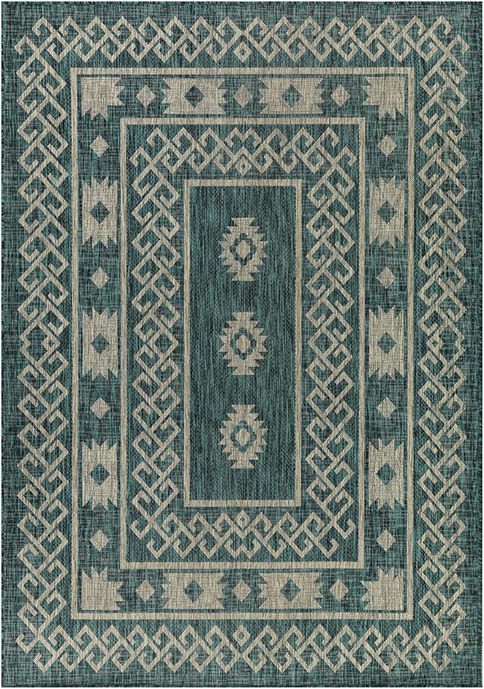 Antep Rugs Patio 8x10 Outdoor/Indoor Southwest Aztec Native Area Rug (Green, 7'10" x 10')