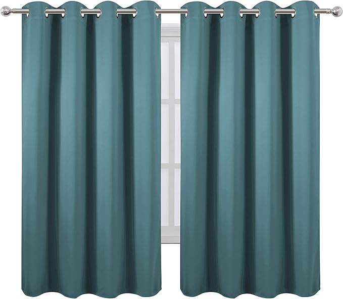 LEMOMO Sea Teal Blackout Curtains 66 x 63 Inch Length/Set of 2 Curtain