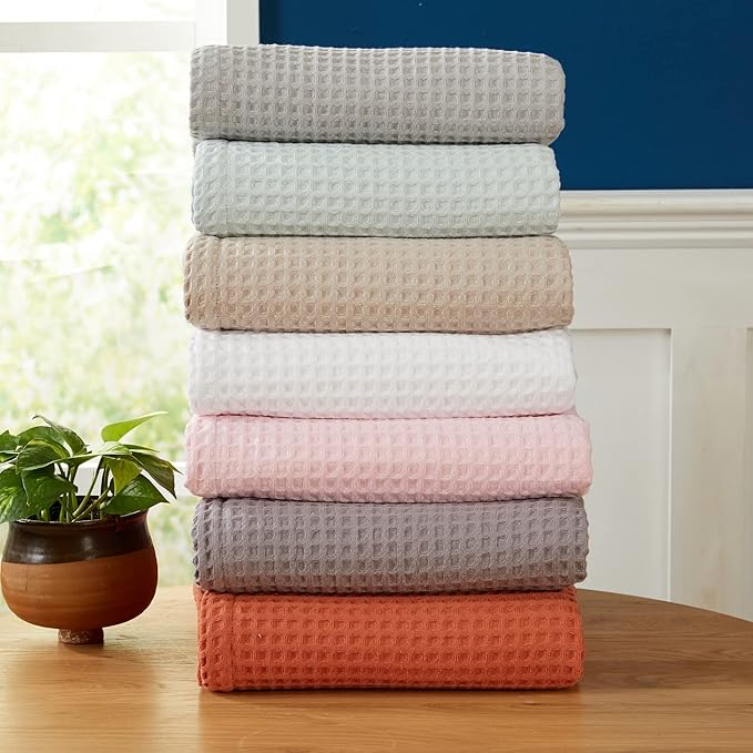 100% Cotton Waffle Weave Bed Blanket | Soft, Breathable, and Lightweight Blanket for All-Season | Perfect for Layering | Brielle Collection (King, Charcoal)