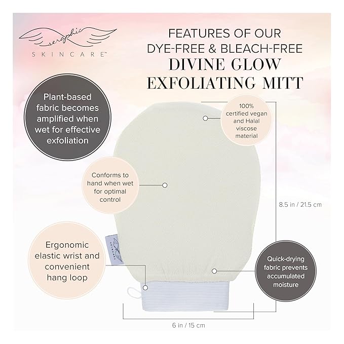 Seraphic Skincare Divine Glow Exfoliating Mitt (1pc) – 100%, Dye-Free, Bleach-Free Vegan Viscose Korean Exfoliating Glove – Body Exfoliator for Self-Tan Removal & Keratosis Pilaris