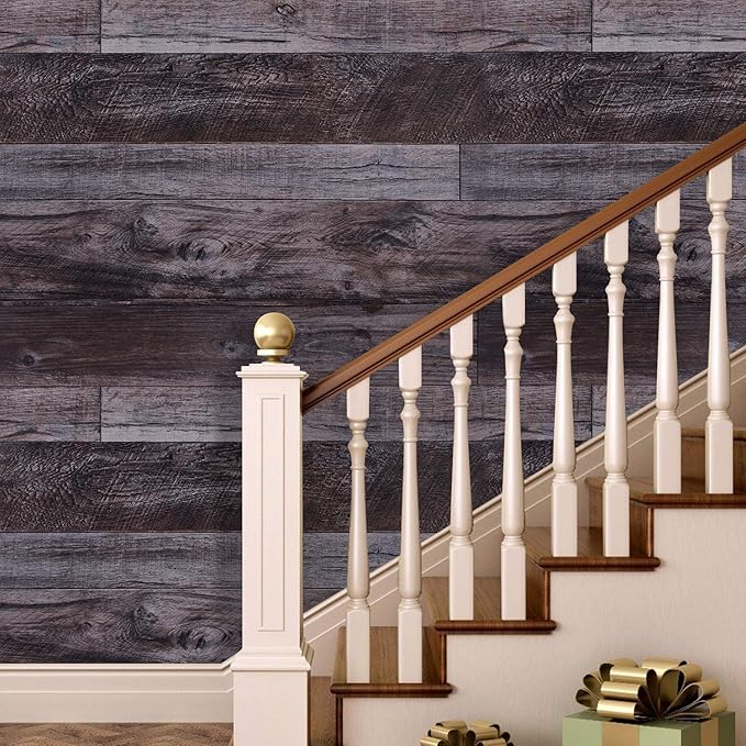 WENMER 17.71" x 118" Grey Wood Peel and Stick Shiplap Self-Adhesive Wallpaper