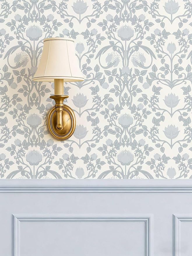 YXTII 17.3"×78.7" Blue Floral Peel and Stick Wallpaper, Damask Vintage Wallpaper