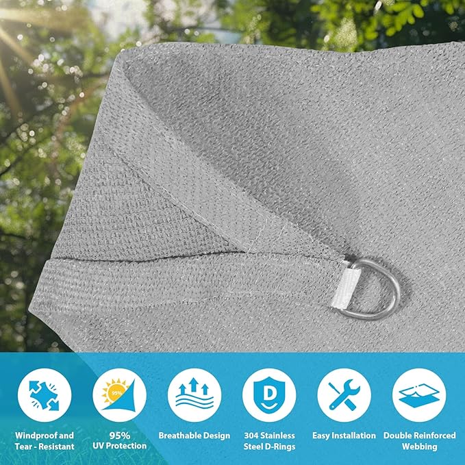 Amagenix Sun Shade Sail 10X26 Curved Edge Outdoor Shade Canopy Light Grey Breathable 95% UV Block Shade Cloth for Patio Garden Backyard (We Make Custom Size)