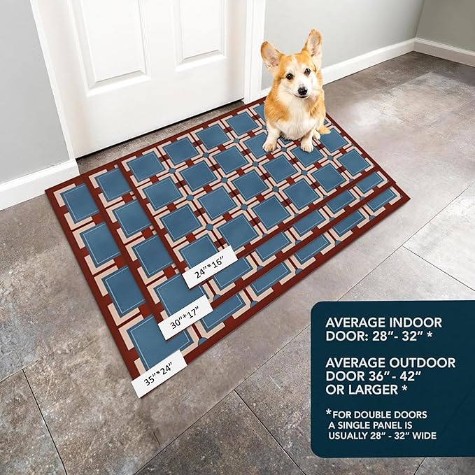 Ultra Thin Door Mat Indoor Entrance, 1/10 in Thin Door Mats for Inside Entry, Non-Slip Rubber Backing Washable Doormat, Fade Resistant, Absorbent, Low Profile Dirt Trapper, 30"X17",Navy blue Checkered