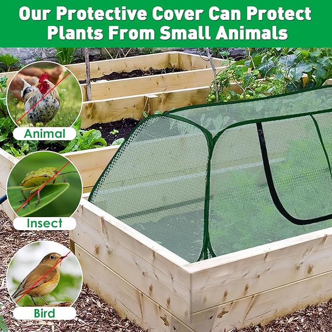 2 Pack Pop-Up Raised Garden Bed Cover with Zipper Door, 30% Sunblock Garden Netting Crop Cage for Raised Beds, Plant Protector for Vegetables Against Birds, Animals & Insects-45" x 22" x 16"