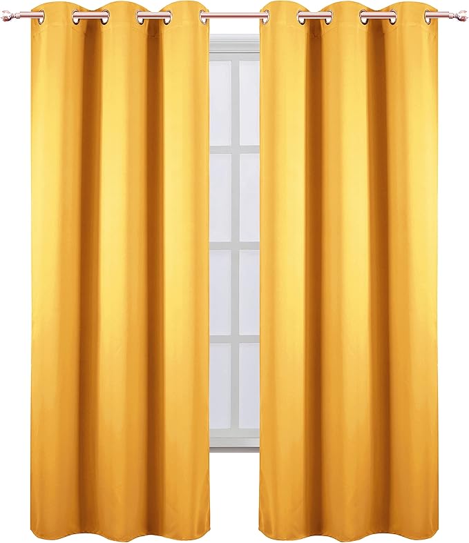 LEMOMO Yellow Blackout Curtains 34 x 84 Inches Long/Set of 2 Curtain