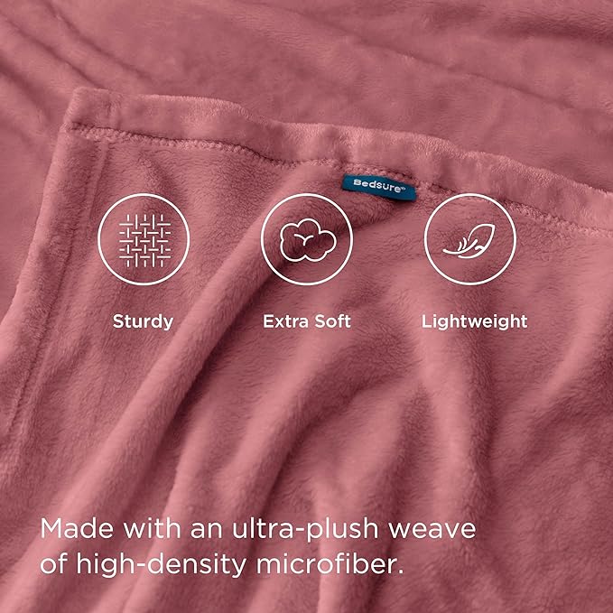 Bedsure Fleece Blankets Twin Size Rose Pink - 300GSM Lightweight Plush Fuzzy Cozy Soft Blanket for Bed, Sofa, Couch, Travel, Camping, 60x80 inches
