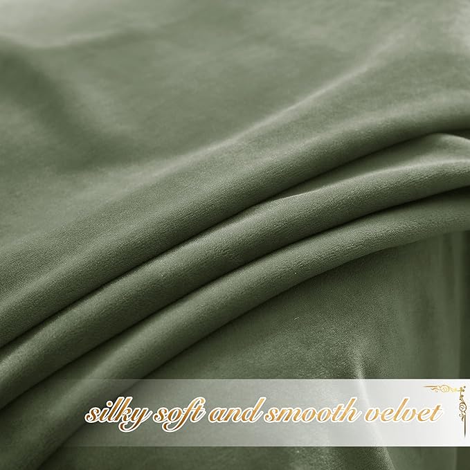 NICETOWN Sage Green Velvet Curtains 72 inches Long 2 Panels
