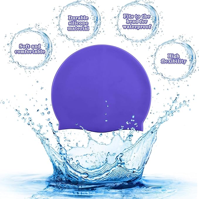 Syhood 6 Pieces Unisex Adult Silicone Swim Cap Waterproof Swimming Hat Non Slip Pool Hat Elastic Silicone Cap for Long and Short Hair