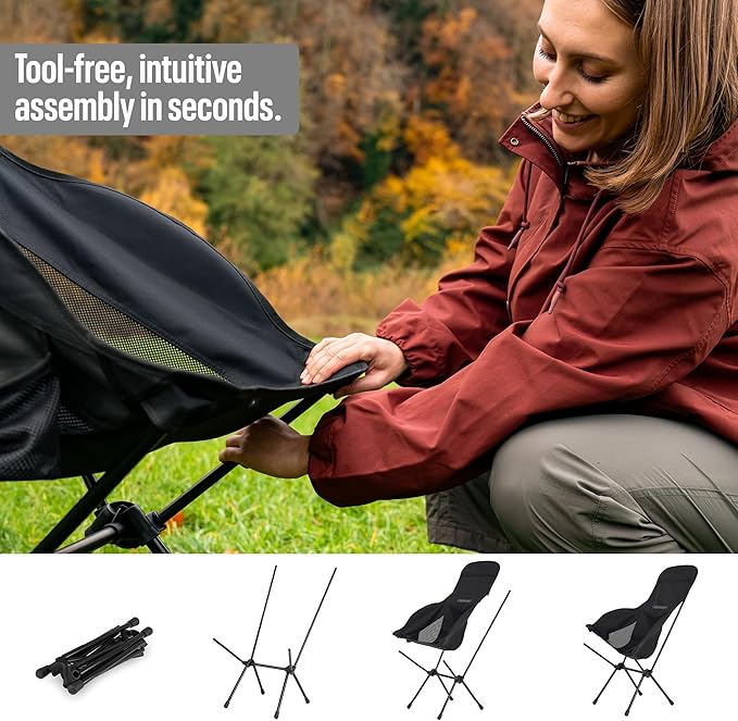 TSE HC100 Camping Chair, 3.36lbs Lightweight Folding Chair with Cup Holder, Portable and Easy to Carry for Camping, Beach, Hiking, Urbain, Festival or Garden (Black)