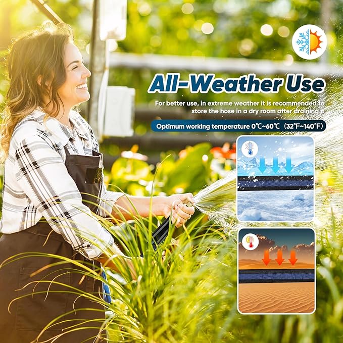 Garden Hose 50ft, Non-Expanding Water Hose, Flexible Ultra-Light, Anti-Kink, Wear-Resistant, Portable, Easy Storage, Hose with 3/4 for Outdoor, Garden, Yard and Lawn, Black Dark Blue