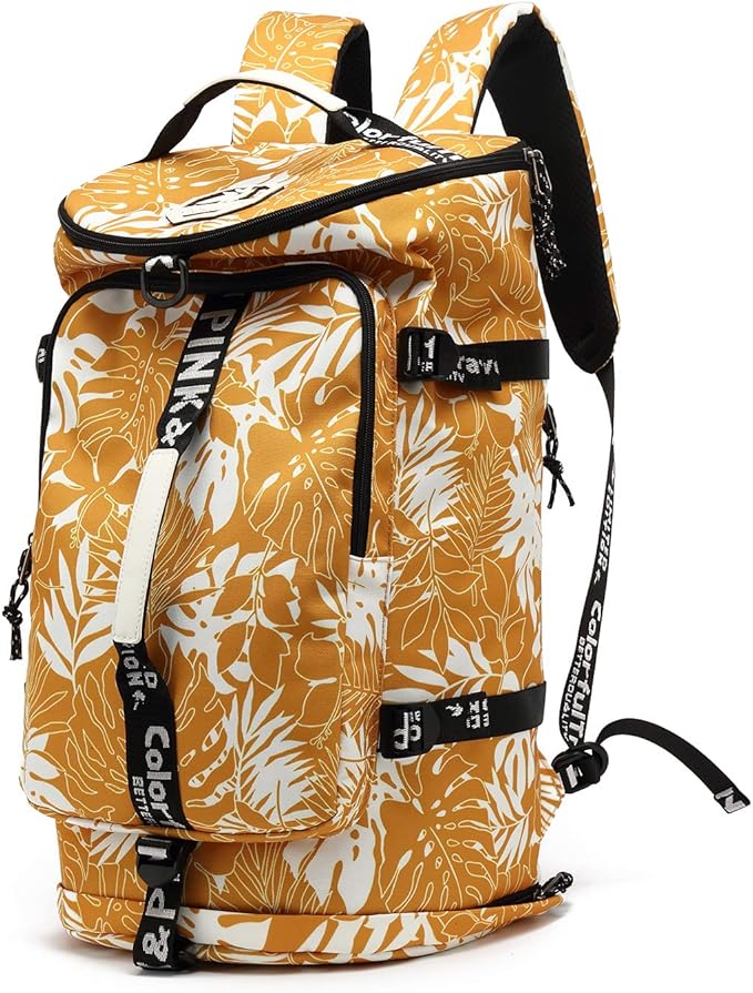 Kalesi Gym Duffle Bag Backpack 4-Way Waterproof with Shoes Compartment for travel Sport Hiking laptop (Mustard yellow)