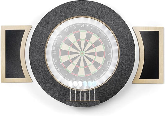 Dart Board Cabinet Set with LED Light; Bristle Dartboard, Built in LED Light, Darts and Chalkboards