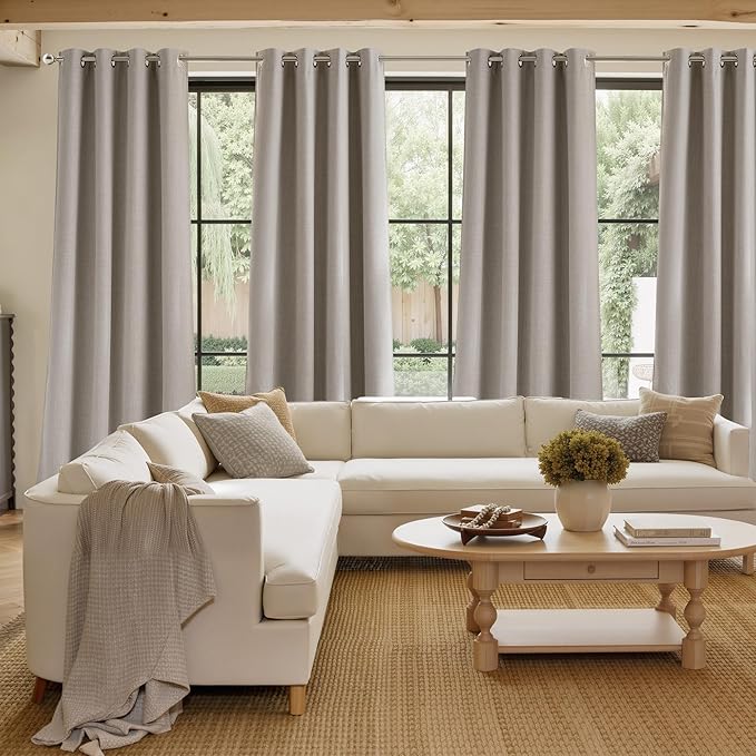 NICETOWN Short Faux Linen Angora Blackout Curtains 63 inches Long