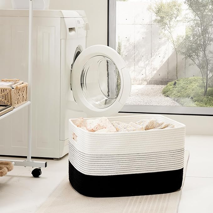 Blanket Basket,Rectangle Woven Baskets for Storage,65L Laundry Basket for Decorative Nursery Blanket,Toys,Dirty Clothes and Magazine in Shelves,Baby Room,and Living Room