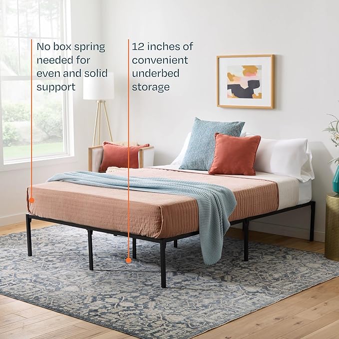 Linenspa Heavy Duty Metal Platform Bed Frame - No Box Spring Needed - Underbed Storage - Simple Toolless Assembly - 14” High - Sturdy - Steel Slats - Sleek Modern Design - Queen Size
