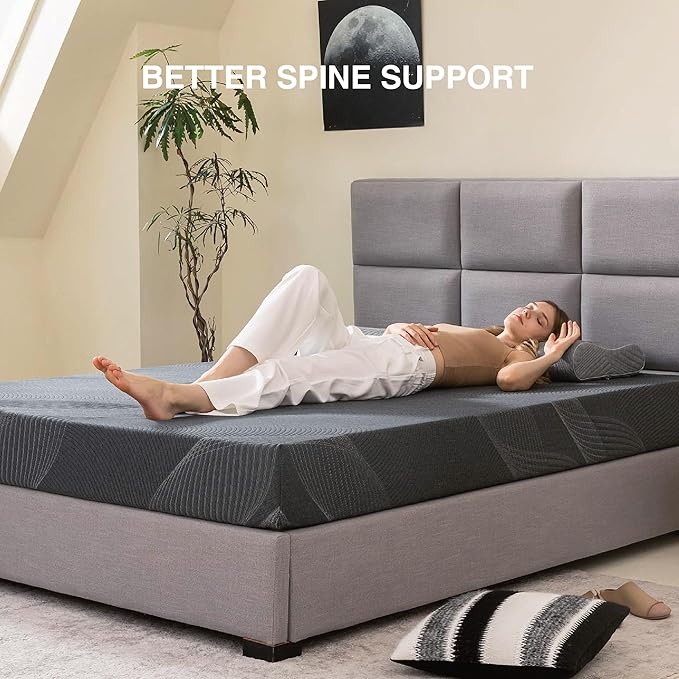Queen Mattress 8 Inch Charcoal Memory Foam in a Box, CertiPUR-US Certified, Fiberglass Free, Gel Double Mattress, Made in The USA of US Foam, 80" × 60" × 8", Medium