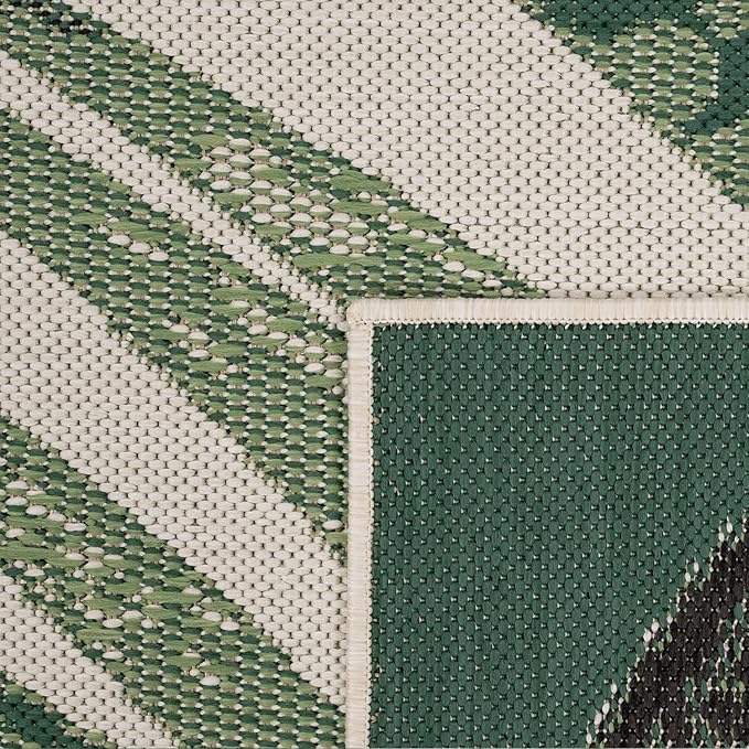 Outdoor Rug Beige Green with Floral Palm Leaf Design Waterproof, Size: 6'7" x 9'6"