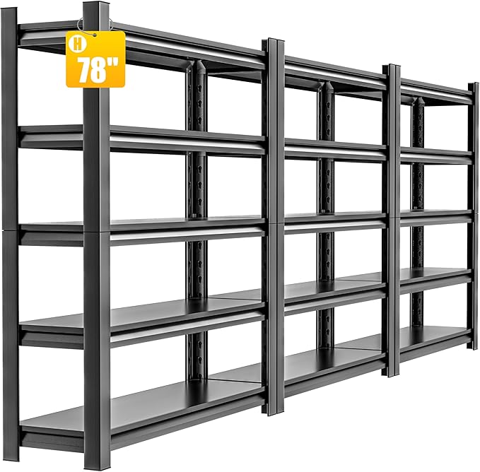 3pieces Garage Shelving,5 Tier 72"X47.2"X23.6"Inches,Storage Shelves Heavy Duty Thickened Metal Shelves Shelving Units and Storage,Garage Shelves Unit for Basement Metro