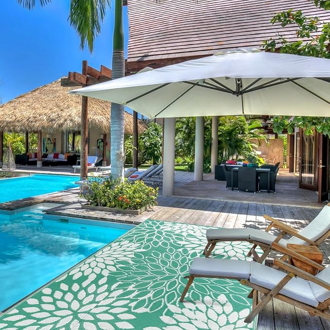Anidaroel Outdoor Rugs 8x10ft for Patios Clearance Waterproof, Reversible Tropical Plastic Straw Camping Mat Outside Rug, Large Outdoor Area Rug for RV, Porch, Deck, Balcony, Picnic(8'x10')